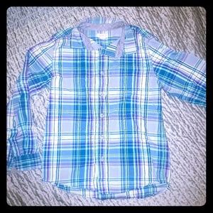 Blue Plaid Long Sleeved Boy's Button Down